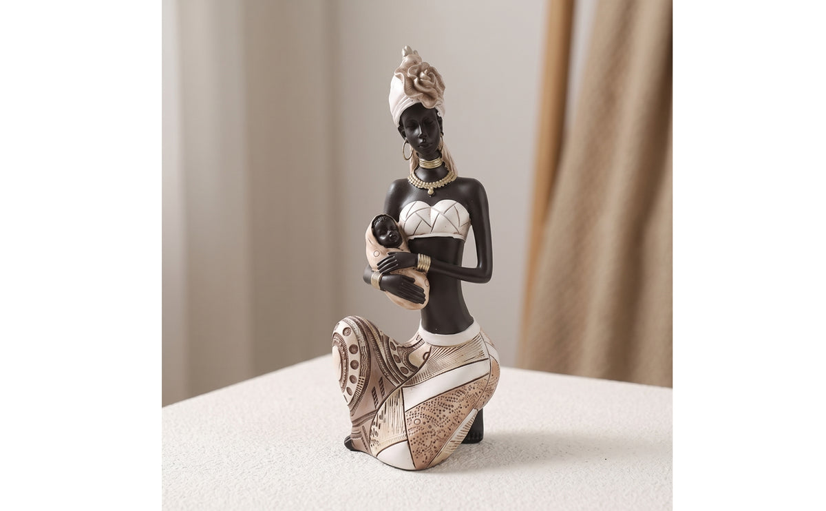 African Woman Figurine Ethnic Tribal Lady Figurine Decorative Black Women Statue for Art Collectors, Living Room, Entryway, Office