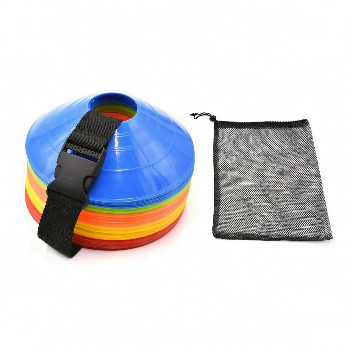 Portable Carrying Strap with Marker Discs Compact Marker Disc Carrying Strap Lightweight Bag with Drawstring Mesh for Coaches, Soccer Players, Schools, Speed Exercises, Field Practice