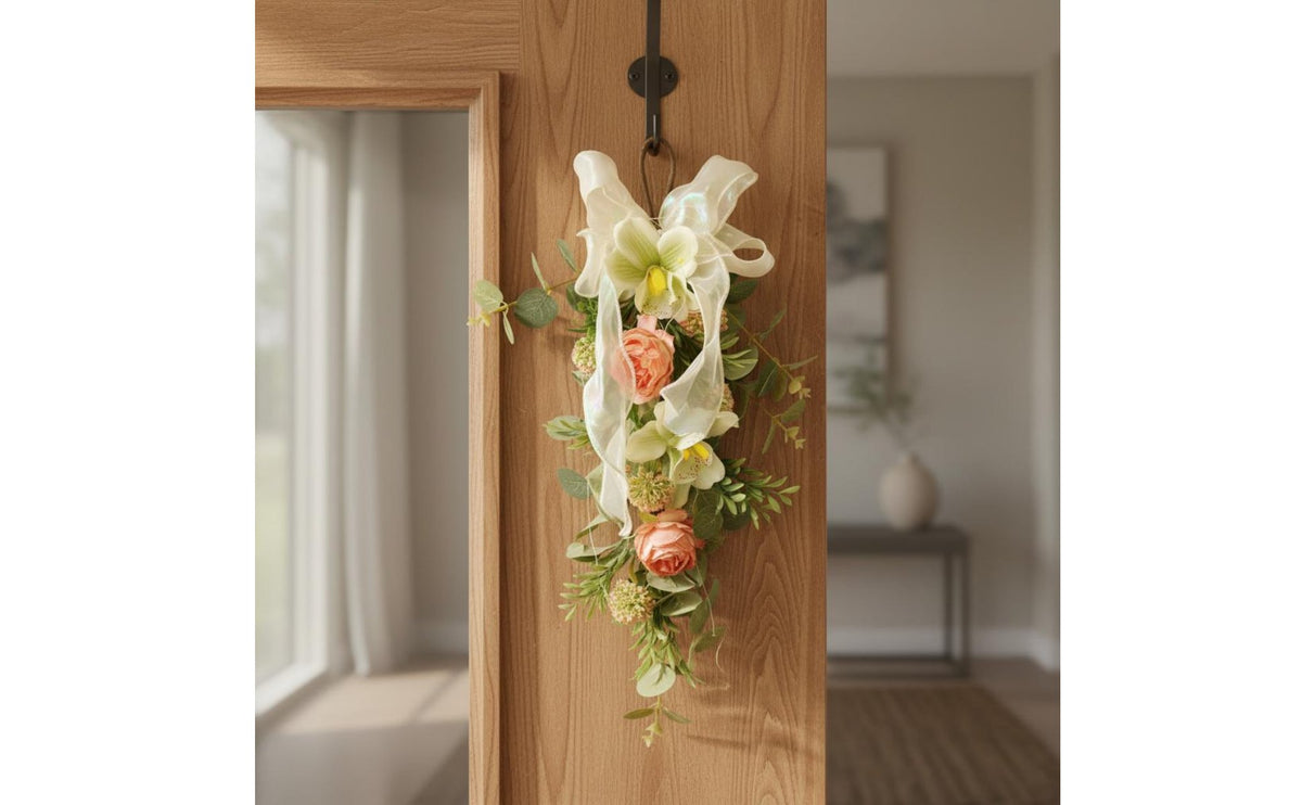 Artificial Flower Wreath Realistic Flowers Hanging Floral Swag Handcrafted Aesthetic Light up Floral Teardrop for Wedding, Party