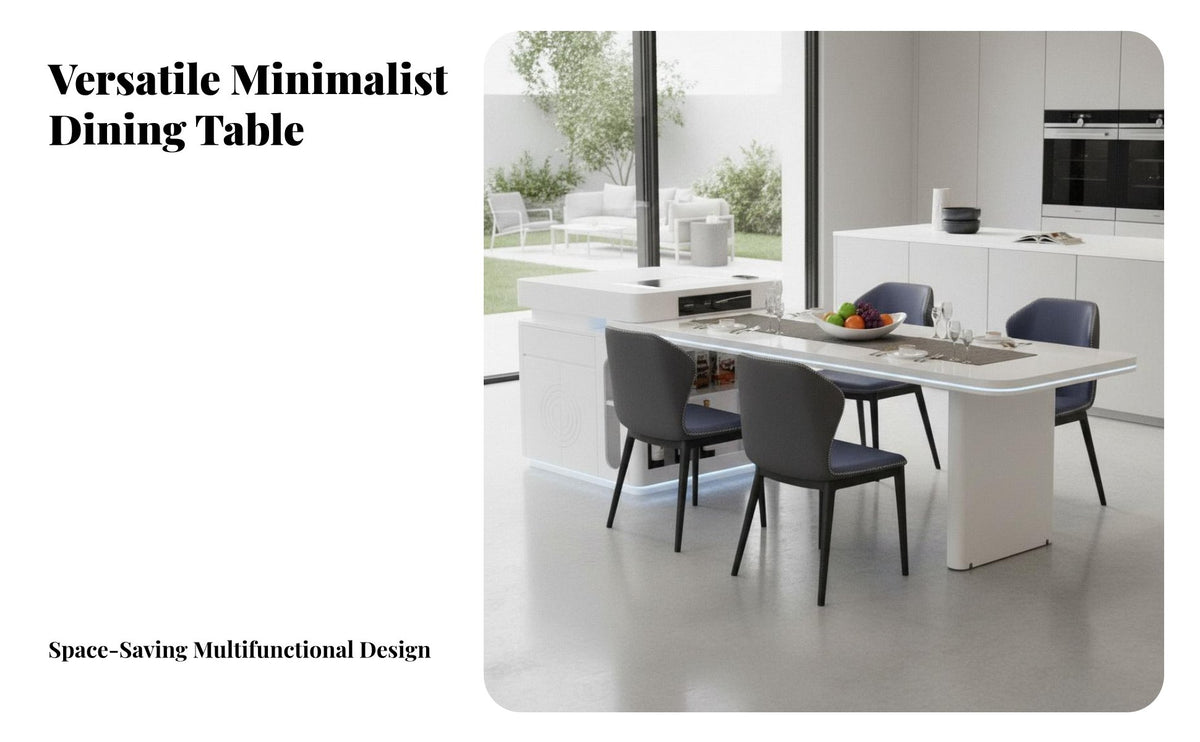 Extendable Kitchen Island Table Sintered Stone Top Multifunctional Storage Island Table Modern Minimalist Design for Homeowners, Adults