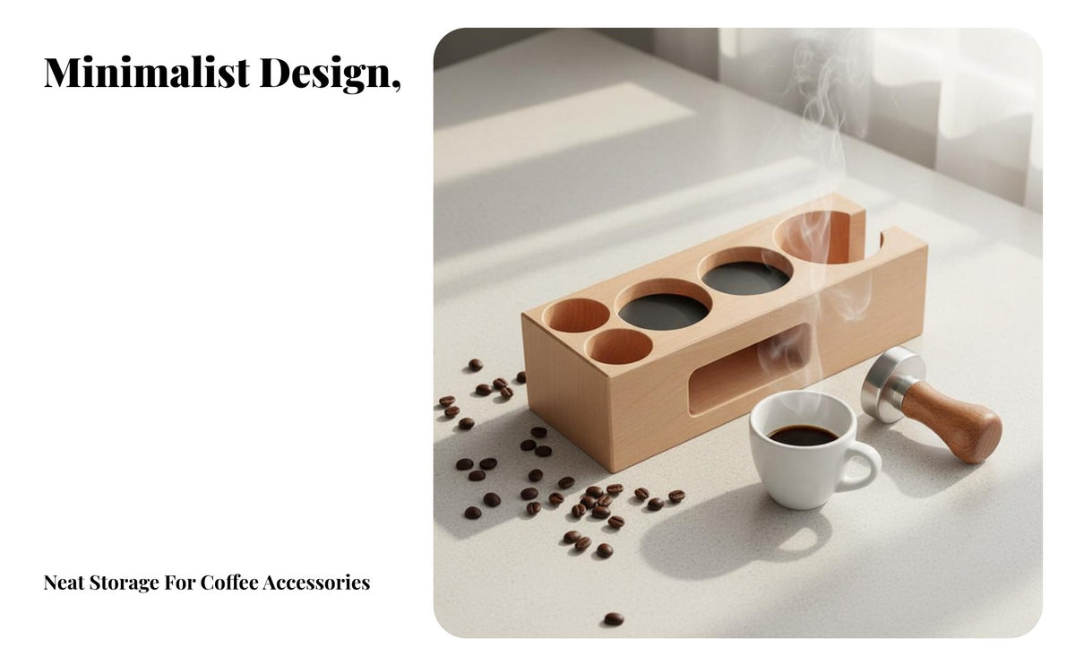 Espresso Pressing Station Solid Wood Construction Portafilter and Tamper Holder Anti-Slip Coffee Foundation Pressing Stand for Home Baristas, Cafe