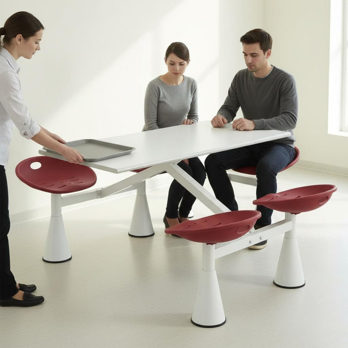 Easy to Clean Attached Seating Table Heavy Duty Dining Hall Table and Chair Set Stable Construction Commercial Furniture Ergonomic Backrest for Cafeteria