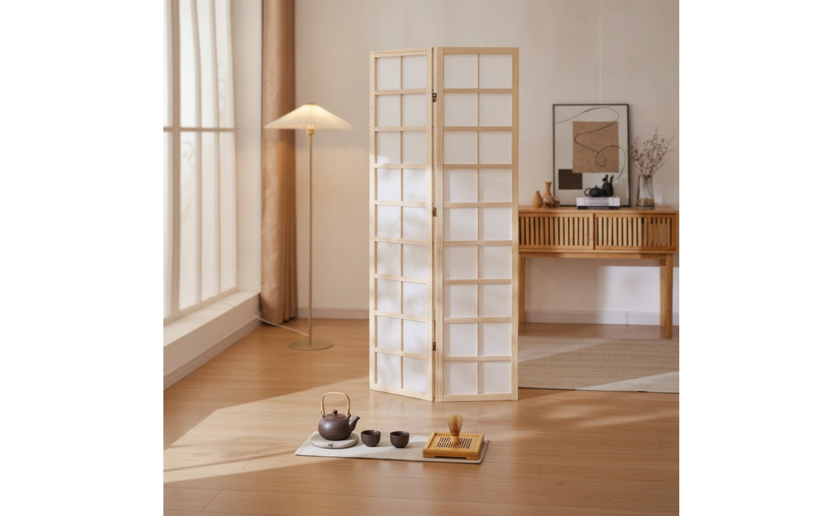 Folding Screen Foldable Folding Screen with Wood Frame Shoji Room Divider Movable Freestanding Partition Japanese-Inspired