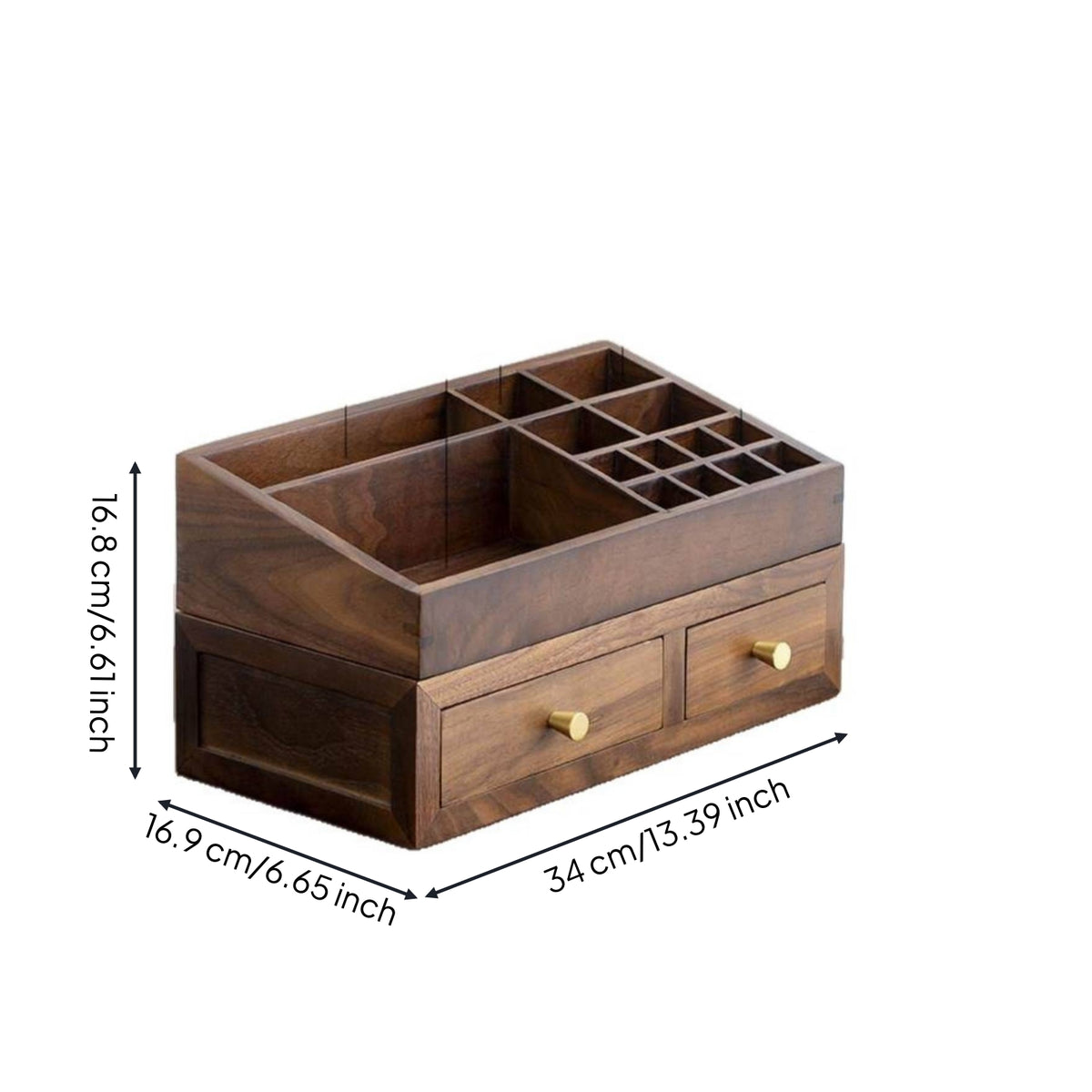 Makeup Organizer with Drawers Walnut Wooden Drawer Cabinet Double-Layer Desktop Organizer for Women, Vanity, Dressing Table, Bedroom Dresser