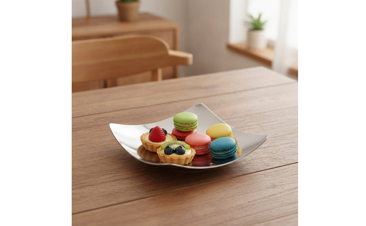 Square Serving Dish Stackable Stainless Steel Dish Shallow Fruit Tray for Tea Time