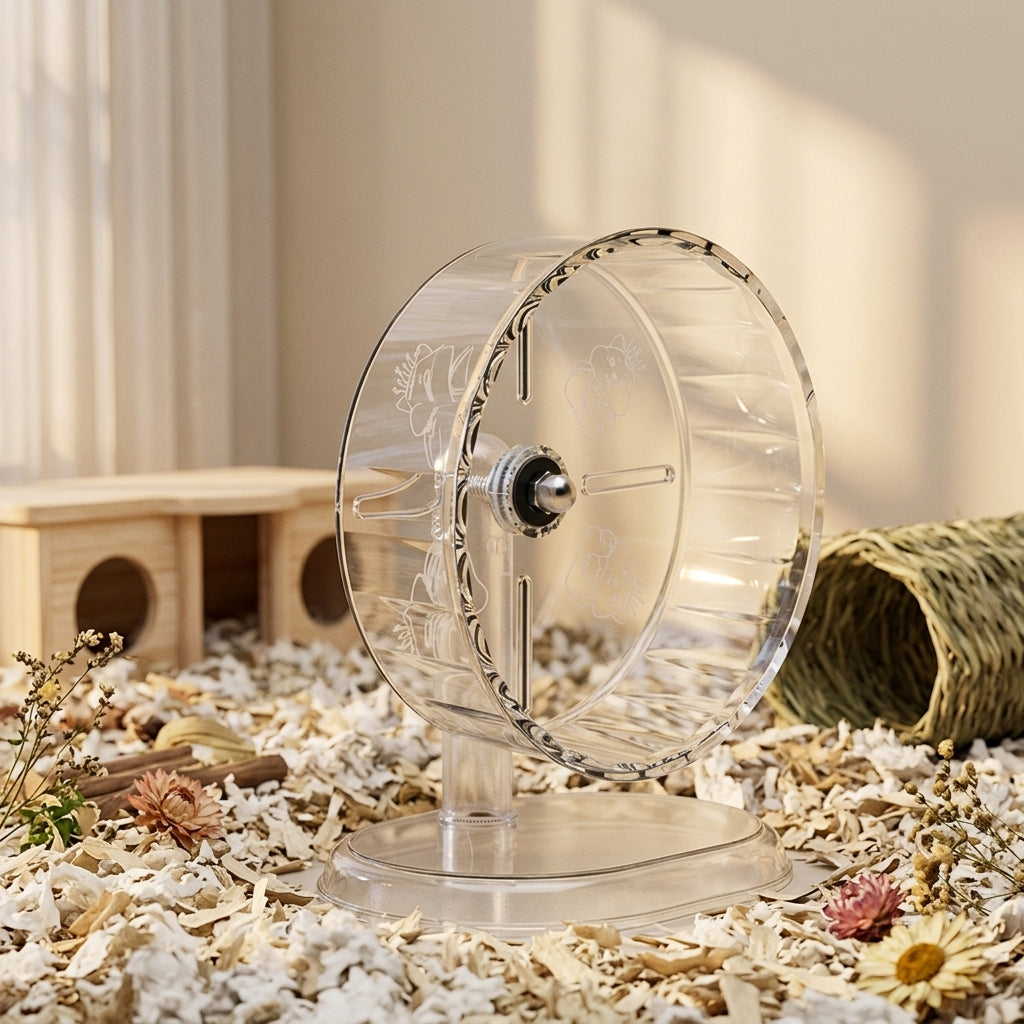 Silent Hamster Wheel with Stand Included, Clear Running Wheel, Large Exercise Wheel Cage Accessory for Syrian Hamsters, Quiet Use