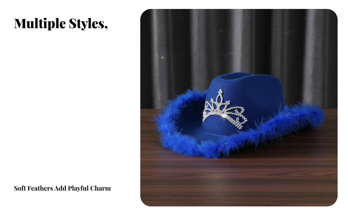 Tiara Cowgirl Hat Includes Chin Strap Rhinestone Cowboy Hat Breathable Material Fashion Headwear for Women, Brides, Concerts, Nightclubs, Photo Booths