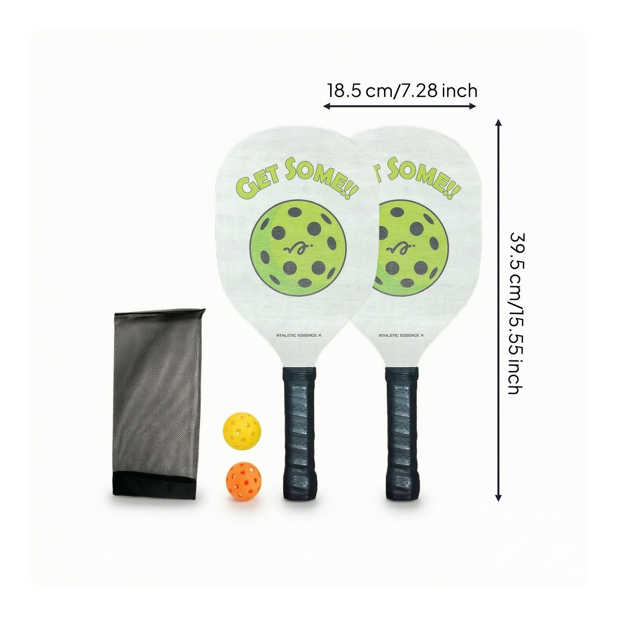 2 Pieces Wooden Pickleball Paddle Set with Balls Portable Pickleball Set with Bag Long-Lasting Sporting Goods Sturdy for Beginners