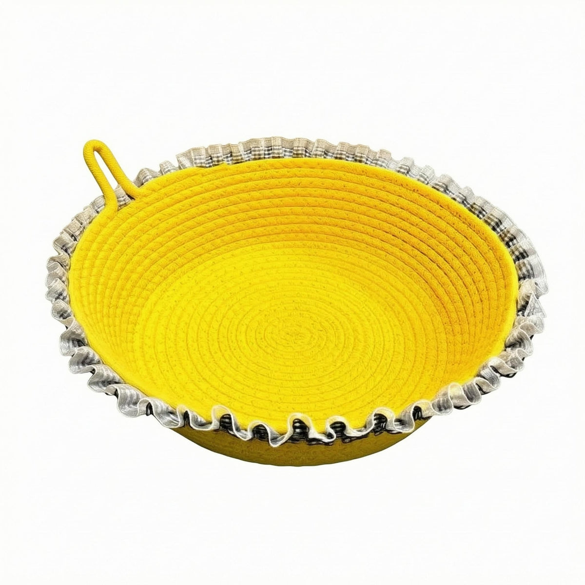 Coiled Spiral Cotton Rope Cat Bed Ruffled Trim Woven Cat Basket Bed Raised Edge Nesting Pad Breathable for Cats, Small Dogs