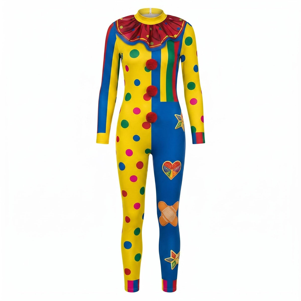 Clown Jumpsuit Form-Fitting-Hugging Clown Jumpsuit Long Sleeves Bodysuit Costume