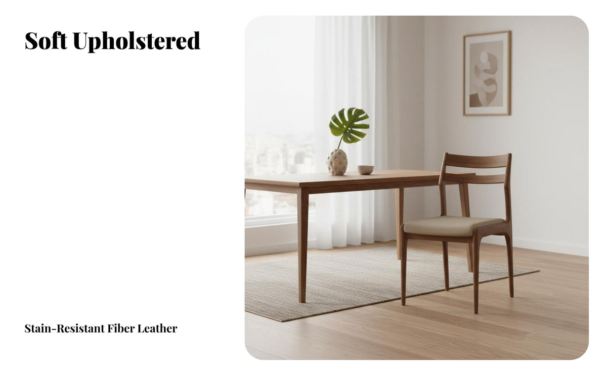 Nordic & design Upholstered Wood Side Chair Designer Inspired Padded Seat Chair with Curved spinerest mid-centuryera Modern designer visual appeal Furniture Space-Saving for home dwellers, Families, Kitchen