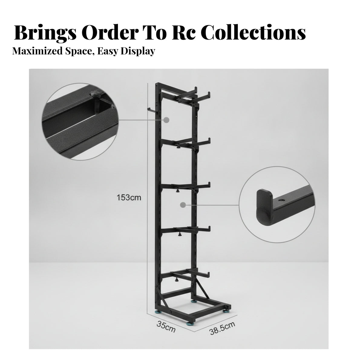 RC Car Display Rack Horizontal Arms Rc Car Stand Upright Display Stand Black Rectangular Base