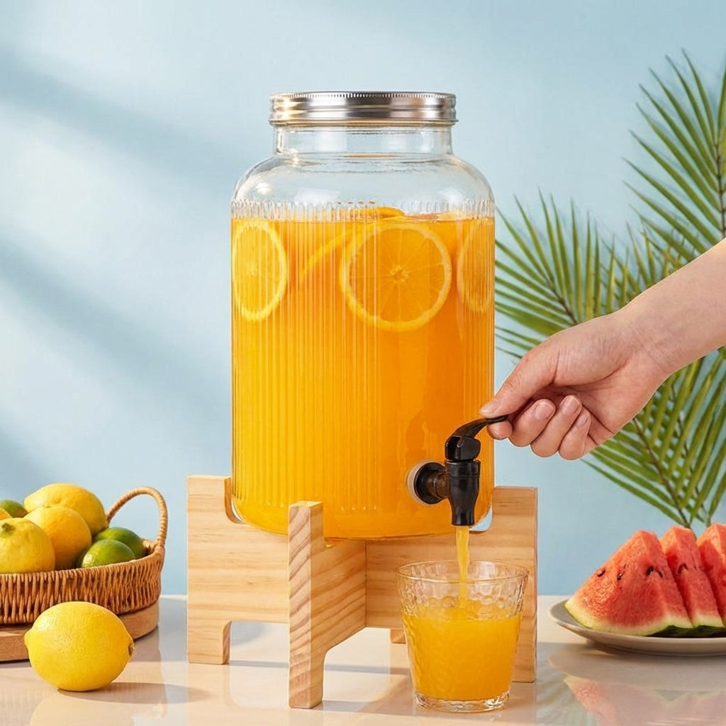 Water Dispenser and Drink Dispenser with Tap, Round Beer Dispenser with Stand and Screw Lid, Large Capacity Beverage Dispenser