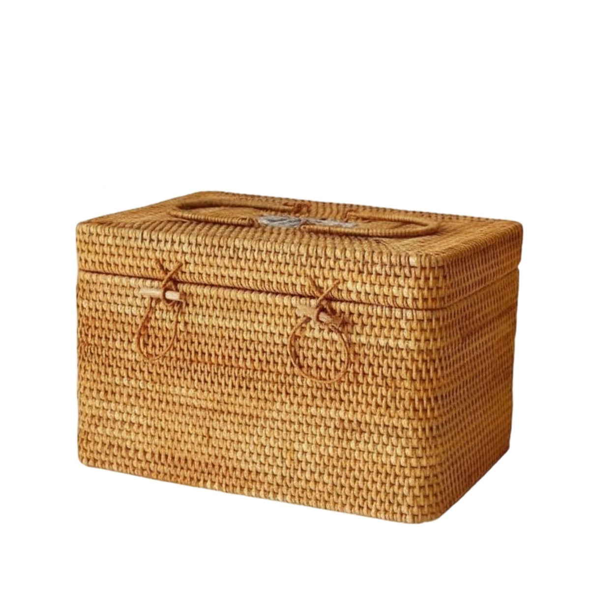Lidded Rattan container with Handle Portable Design for Beach, recreational area, Nature Lovers