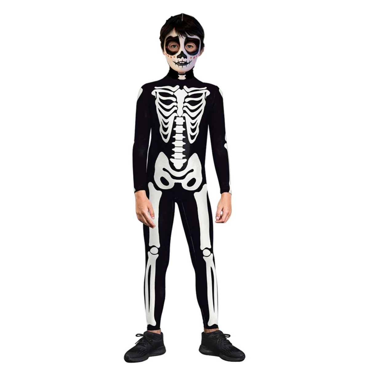 Full-Length Skeleton Suit Full Body Skeleton Suit Halloween Costume Bodysuit Elastic Black and White