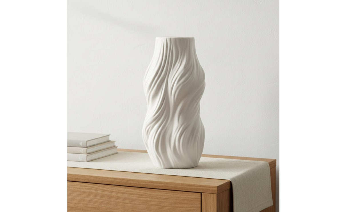 White Ceramic Vase Matte Finish Modern Art Vase Easy Clean for Living Room