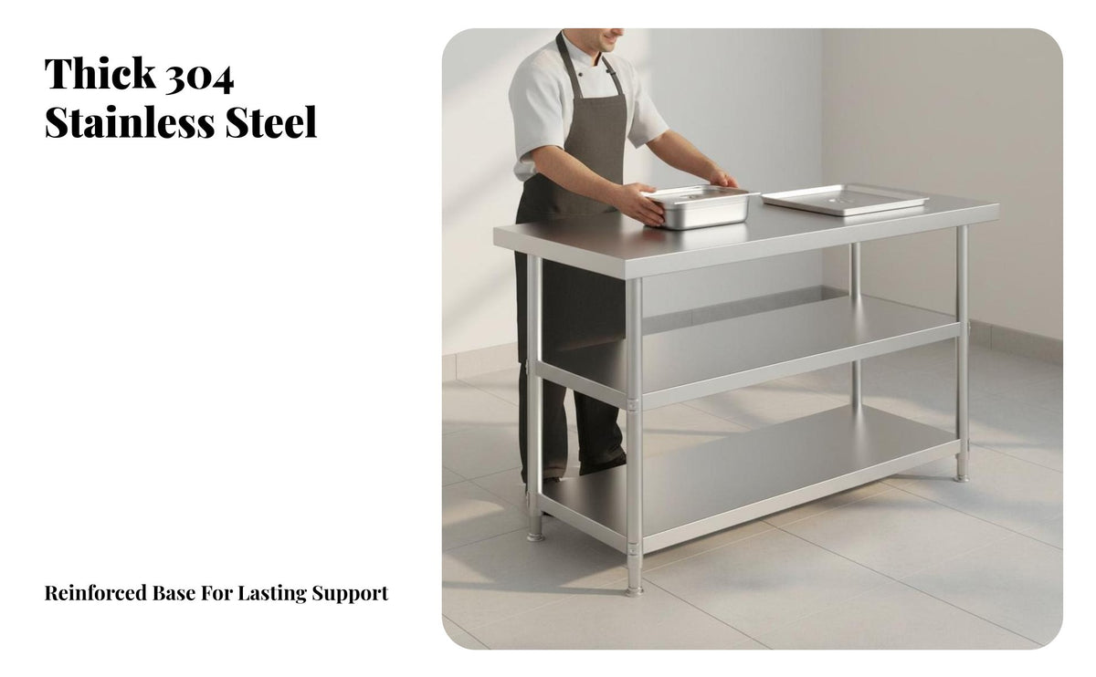 Rust-Resistant Stainless Steel Work Table Easy to Clean Commercial Kitchen Work Table Oil-Proof Stainless Steel Workbench Waterproof for Restaurant Owners, Home Cooks, DIY Enthusiasts, Workshop, Garage