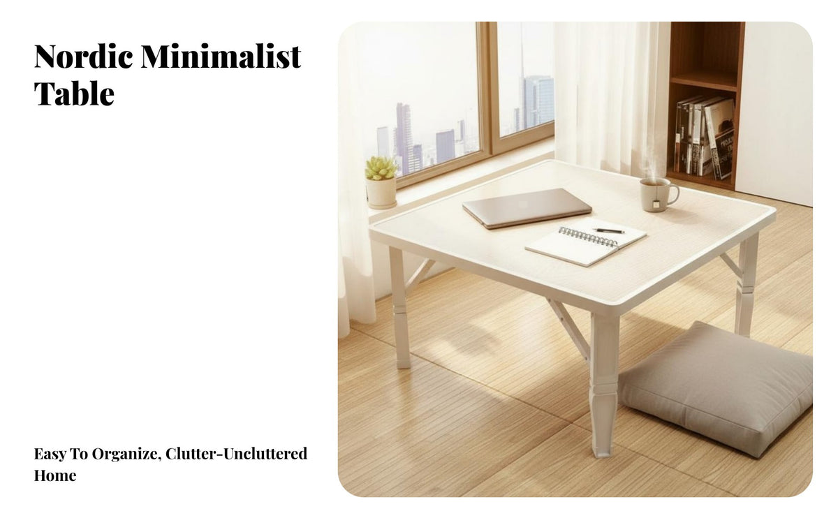 Multi-Purpose Japanese Floor Table Space-Saving Bay Window Table Lightweight Portable Bed Tray No Assembly Required for Students, Apartment Dwellers, Professionals, Dormitory, Bedroom, Living Room