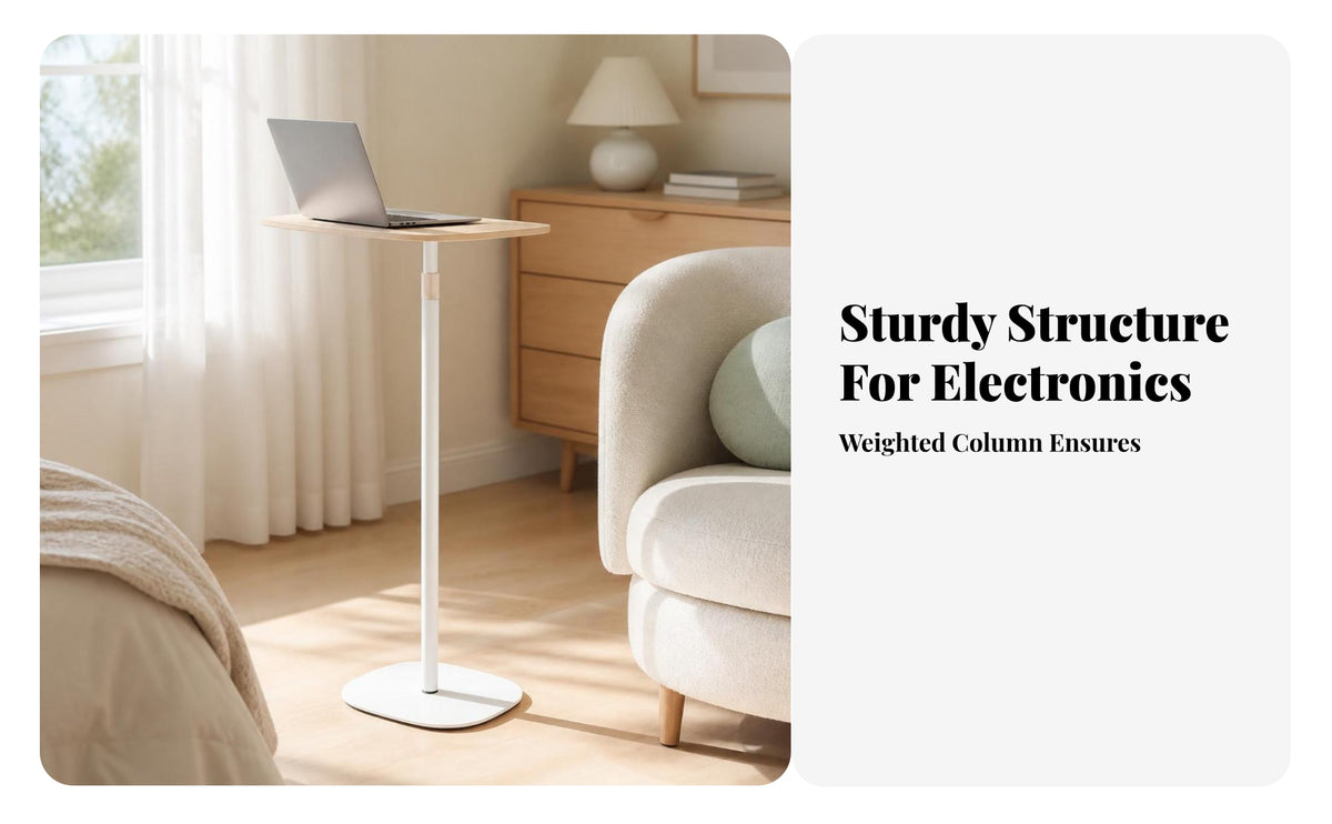 Floor-Standing Laptop Stand | Adjustable Height Design, Wood-Grain Finish Tabletop, Laptop Desk, for Home Office
