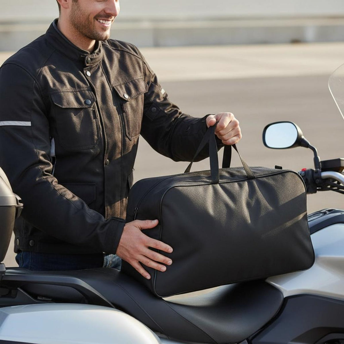 2 Pieces Waterproof Motorcycle Saddlebag Liner Bag Weather-Resistant Hard Saddlebag Insert Carry Handles Hard Bag Liner Set Long-Lasting 600D Oxford Material for Long-Distance Riding, Road Trips