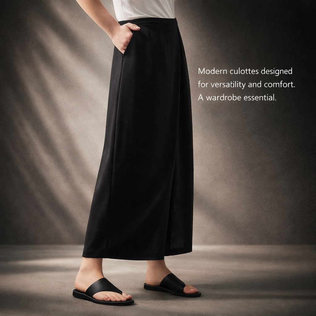 Work Trousers for Women with Elastic Waist and Wide Leg Palazzo Fit, Premium Cellulosic Fabric Summer for Office Wear, Plus Size Culottes