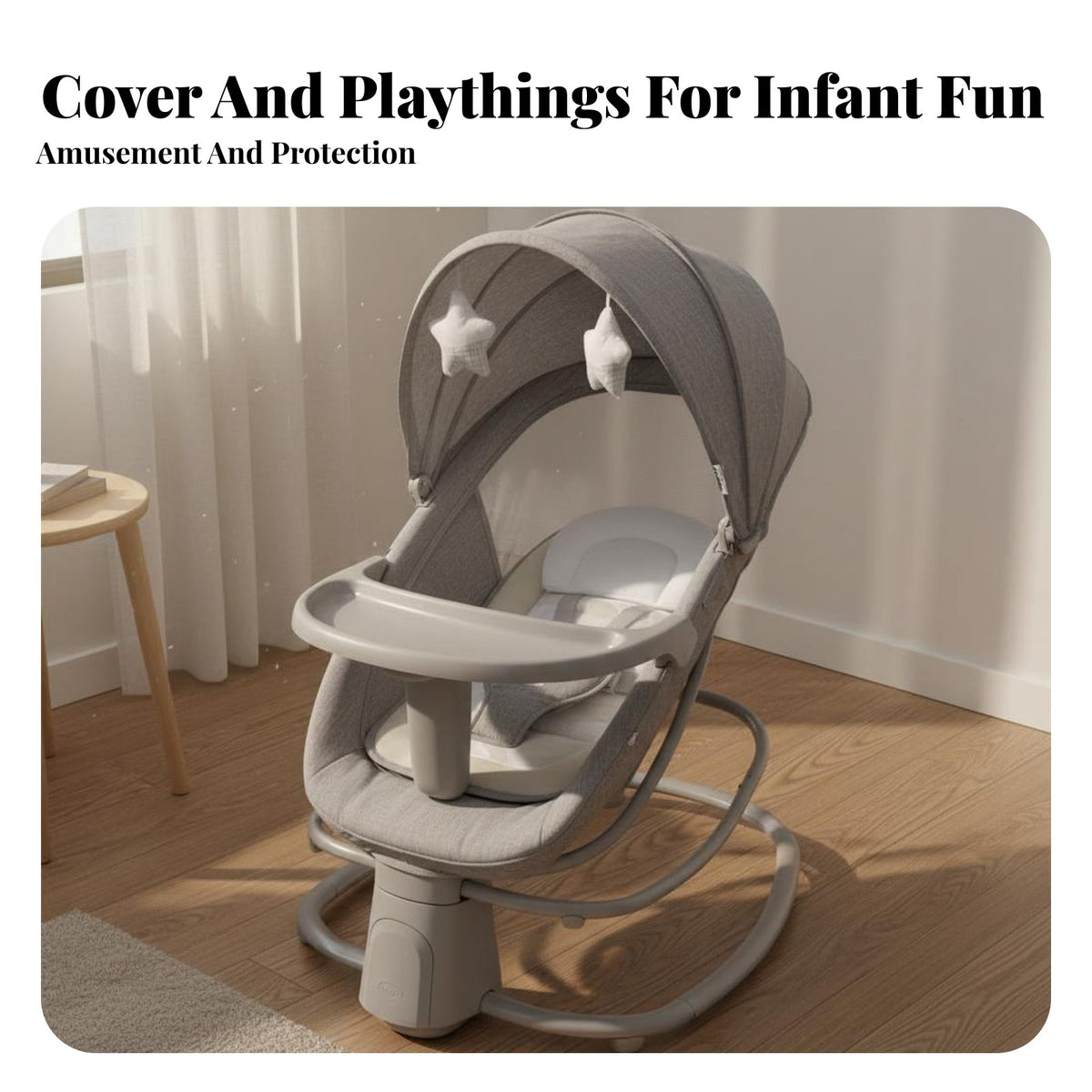 Automatic Rocking 4-in-1 Electric Cradle Adjustable Backrest Electric Baby Bouncer 5-Point Safety Harness Infant Seat Portable Design for Newborns, New Mothers, Nursery, Rest Time, Playtime, Living Room
