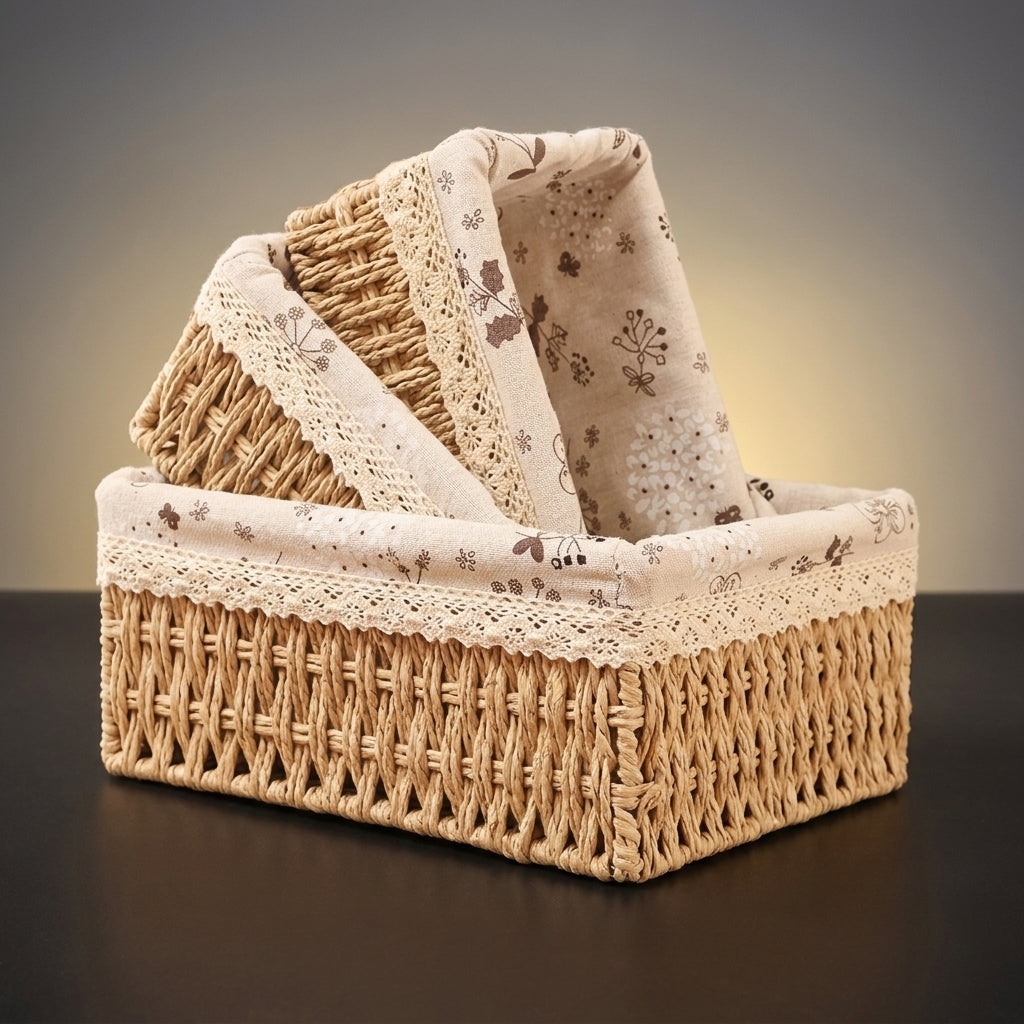 Plant Pots Indoor and Plant Pots Outdoor Set of 3, Hand Woven Seagrass Storage Basket for Living Room Decor, Wicker Planter with Waterproof Liner