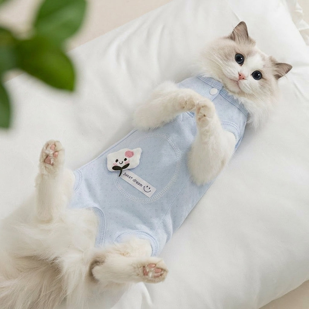 Cat Post Surgery Suit with Fasteners, Thin Body Suit After Surgery, Anti-Licking Spay Recovery Suit Female