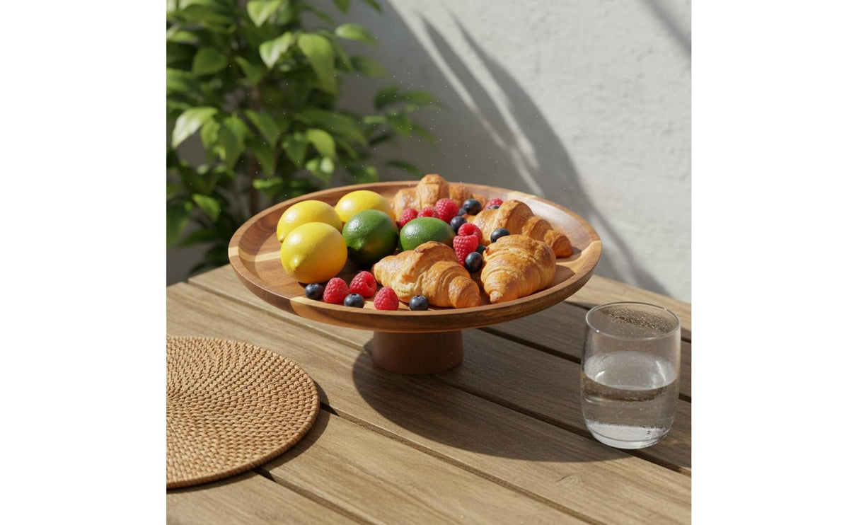 Acacia Wood Fruit Stand Versatile footed Wood Cake Plate Multifunctional Pedestal Cake Stand Afternoon Tea, Parties, Weddings