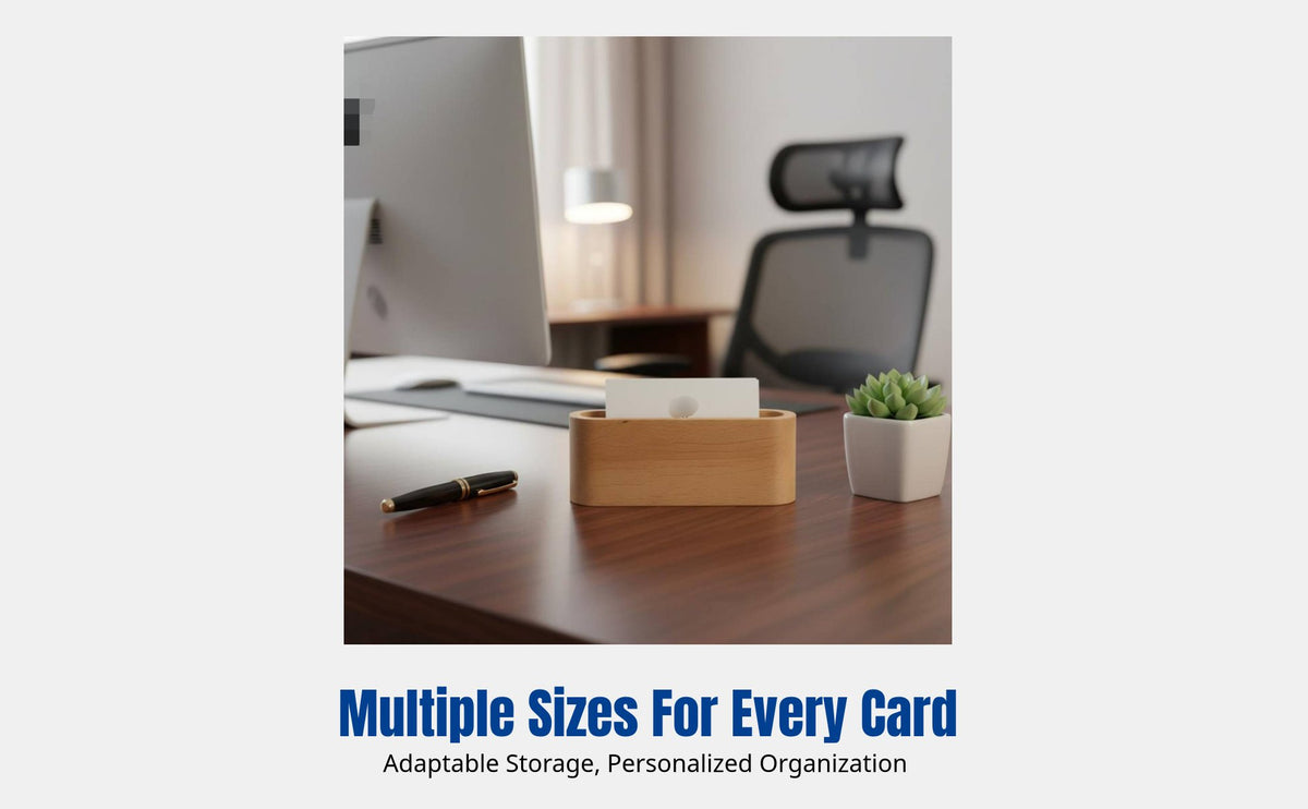 Walnut Beech Wood Business Card Holder, Sturdy Card Storage Box, Creative Office Organizer