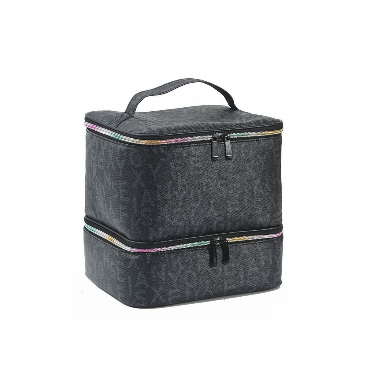 Portable Two-Tier Makeup Bag Boxy Cosmetic Storage Bag with Handle Zippered Travel Cosmetic Organizer Large for Travelers