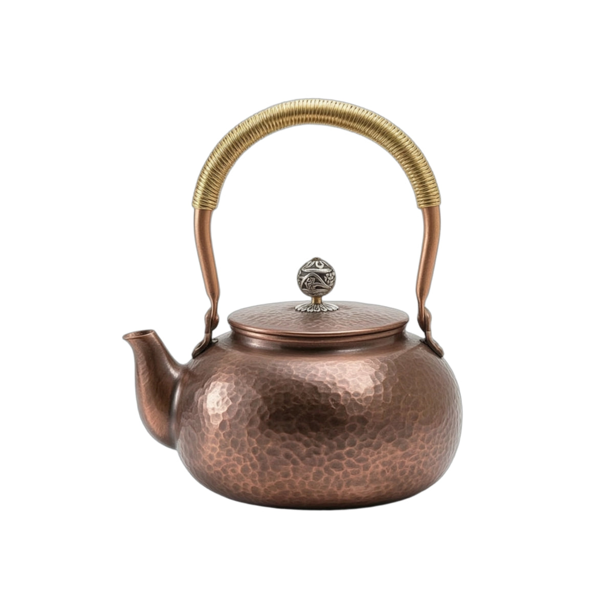 Handmade Copper Tea Kettle Insulated Handle Tea Kettle with Hinged Lid Polished Vessel Hammered for Collectors, Kitchen Countertop