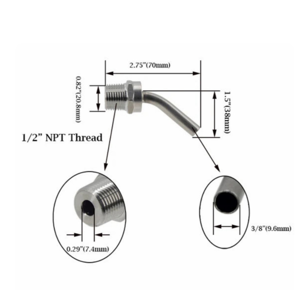 Clear Wort Draw 1/2 NPT Pickup Tube Recirculation Use Stainless Steel Pickup Tube Swirl Flow Arm for Home Brewers