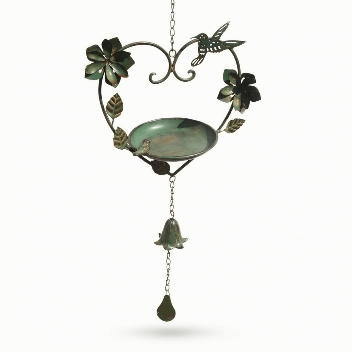 Heart Bird Feeder Decorative Hanging Bird Feeder Antique Green Rustic for Gardeners, Garden, Yard