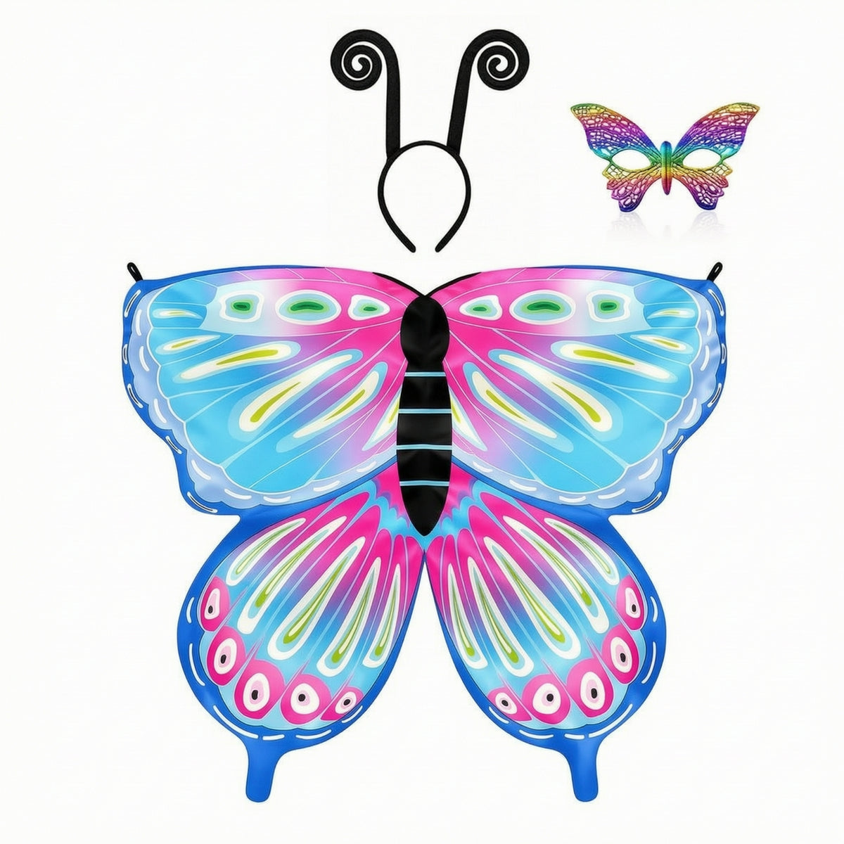Wing-Shaped Butterfly Wings Cape with Headband Colorful Butterfly Wings Costume with Headband Lightweight Comfortable for Children, School Performances
