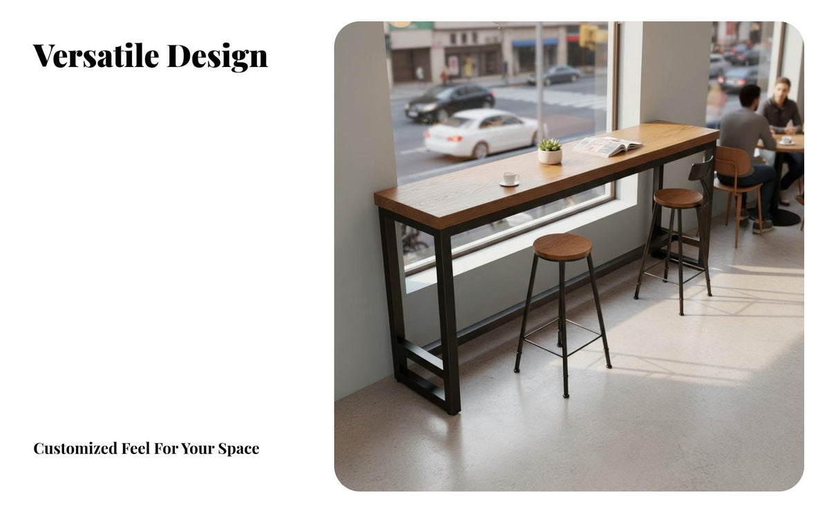 Solid Wood Bar Table Space-Saving Long Narrow High Table Versatile Use Industrial Pub Desk for Apartment Dwellers, Adults, Cafe, Living Room, Entryway
