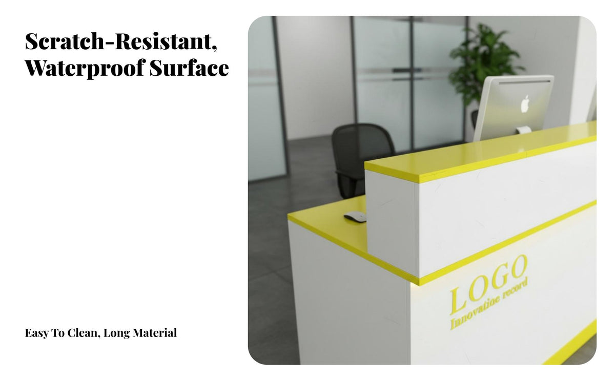 Waterproof and Wear-Resistant Modern Reception Desk Long-Lasting Construction Glossy Finish Reception Desk Large Storage Space Marble Pattern Money Ier Counter Lockable Drawer for Receptionists, Salon Owners, Office Managers, Retail Shop, Lobby