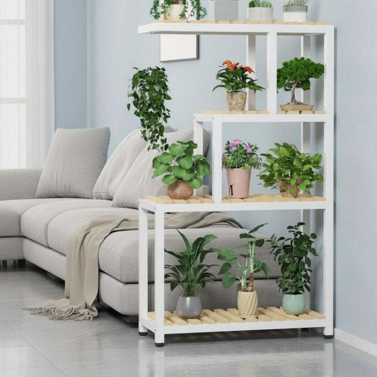 Multi-Tier Pot Stand Modern and design Plant Holder Floor-Standing Easy to Assemble for Apartment Dwellers, home residents