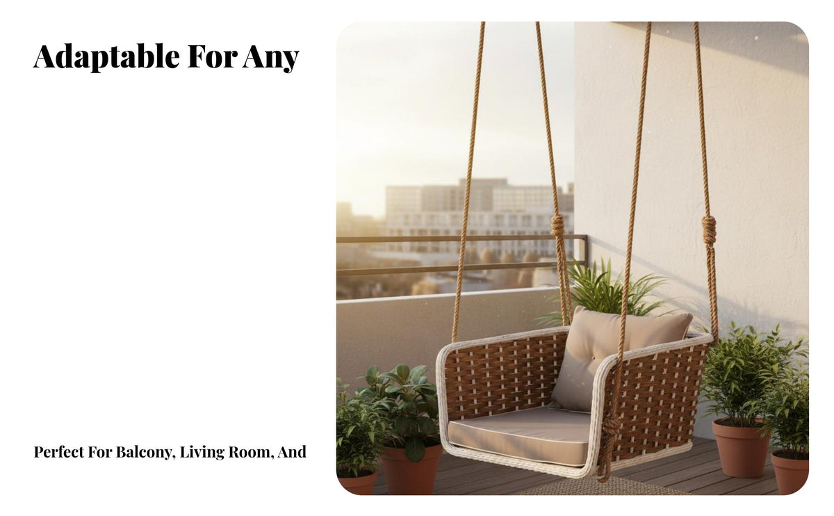 Suspended Woven Pod Swing Indoor & Outdoor Swing Seat Chair Comfortable Cushions Hanging Seat Sturdy for Adults, Families, Homeowners, Balcony, Living Room, Bedroom, Garden