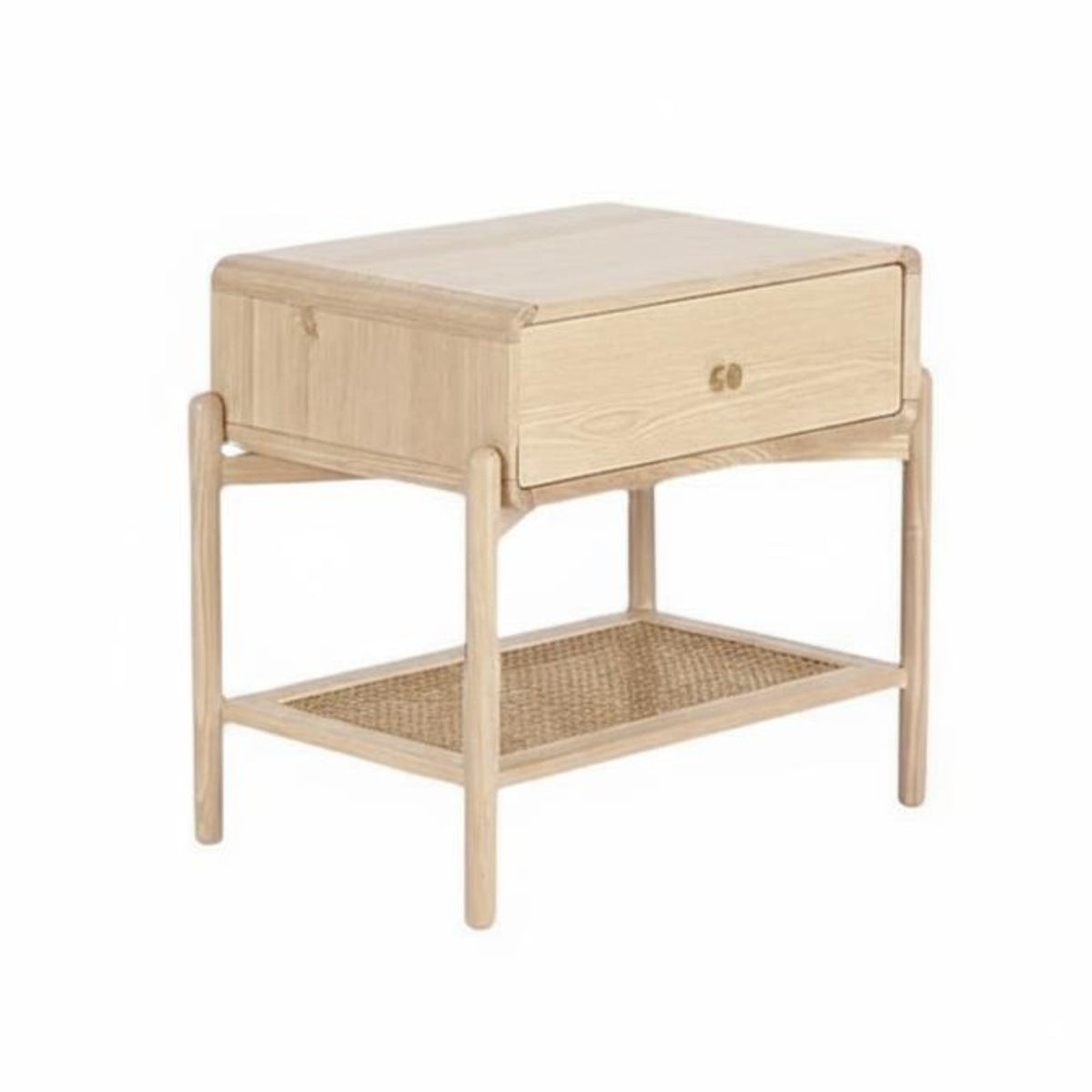Rattan Design Nightstand with Storage Vintage Aesthetic Single-Drawer Stand with Woven Shelf Minimalist Design Bedside Table Rounded Corners for Guesthouse Owners, Apartment Dwellers, Homeowners, Bedroom, Small Areas, Hotel Room, Office