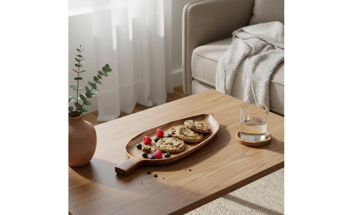 Acacia Tea Tray Polished Finish Wooden Foliage Tray Long-Lasting