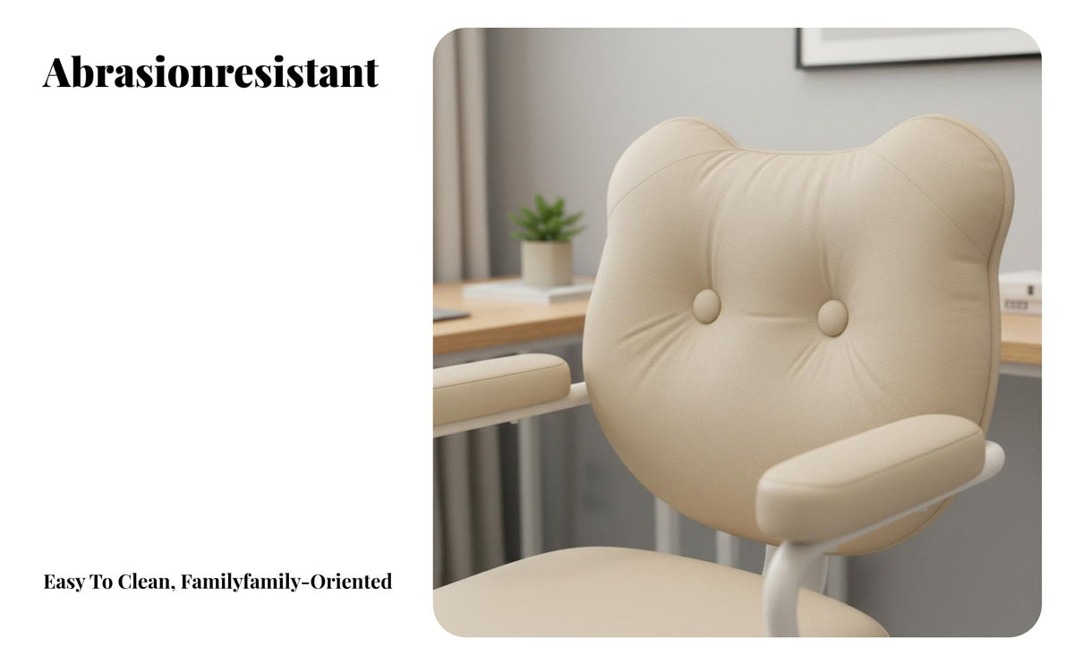 Upholstered Rolling Chair Ergonomic Design Bear-Shaped Dressing Chair Adjustable Height Computer Seat for Students, Adults, Bedroom, Study Room