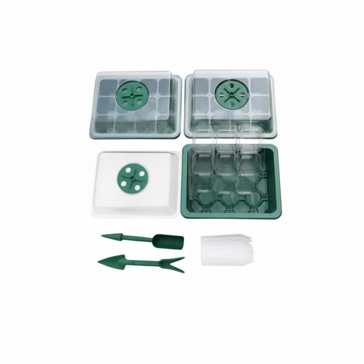 12-Cell Planting Tray, Ventilated Nursery Propagation Box Set with Transplant Tool and Tags, Multi-Option for Greenhouse