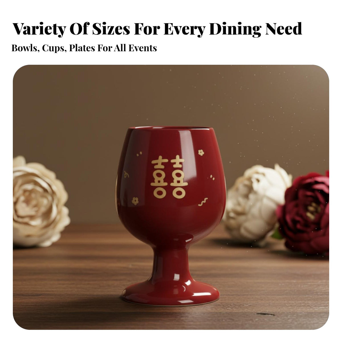 Ceramic Wedding Dinnerware Set, Red Double Happiness Bowls & Plates, Chinese Tableware for Newlyweds, Festive Gift