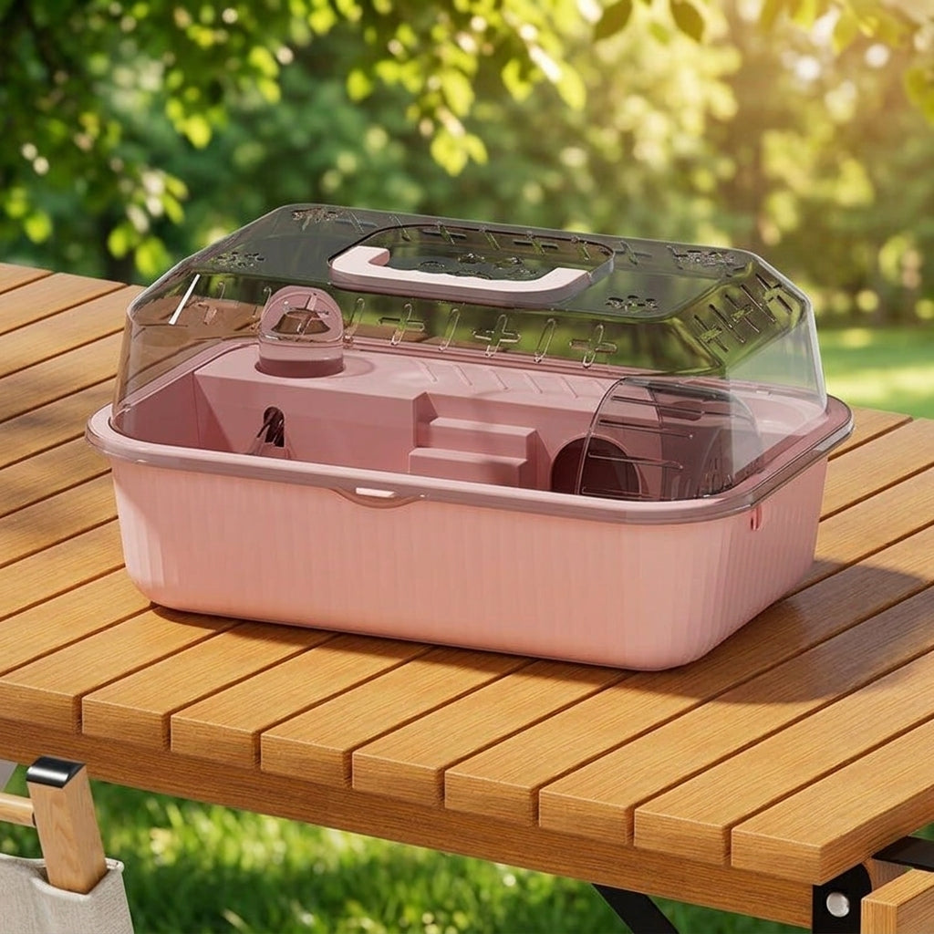 Transparent Hamster Cage with Handle, Luxury Acrylic Hamster Habitat Made of Synthetic Resin, Portable Outdoor Hamster Cage for Transparent Viewing