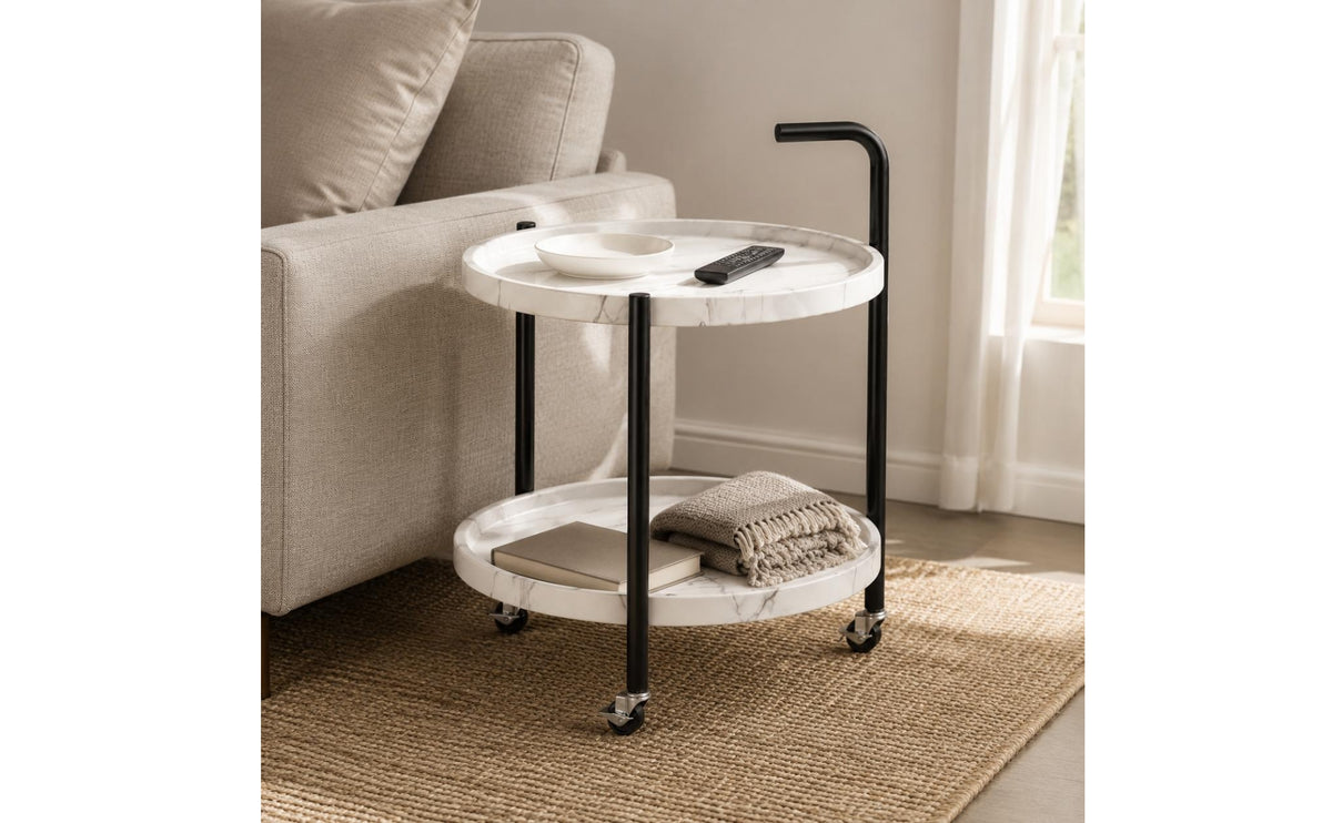 With Wheels Mobile Tea Trolley Mid-Century-Inspired Century Design Rolling Tea Table Easy to Move Sofa Side Tea Trolley Space Saving for Living Room, Small Apartment