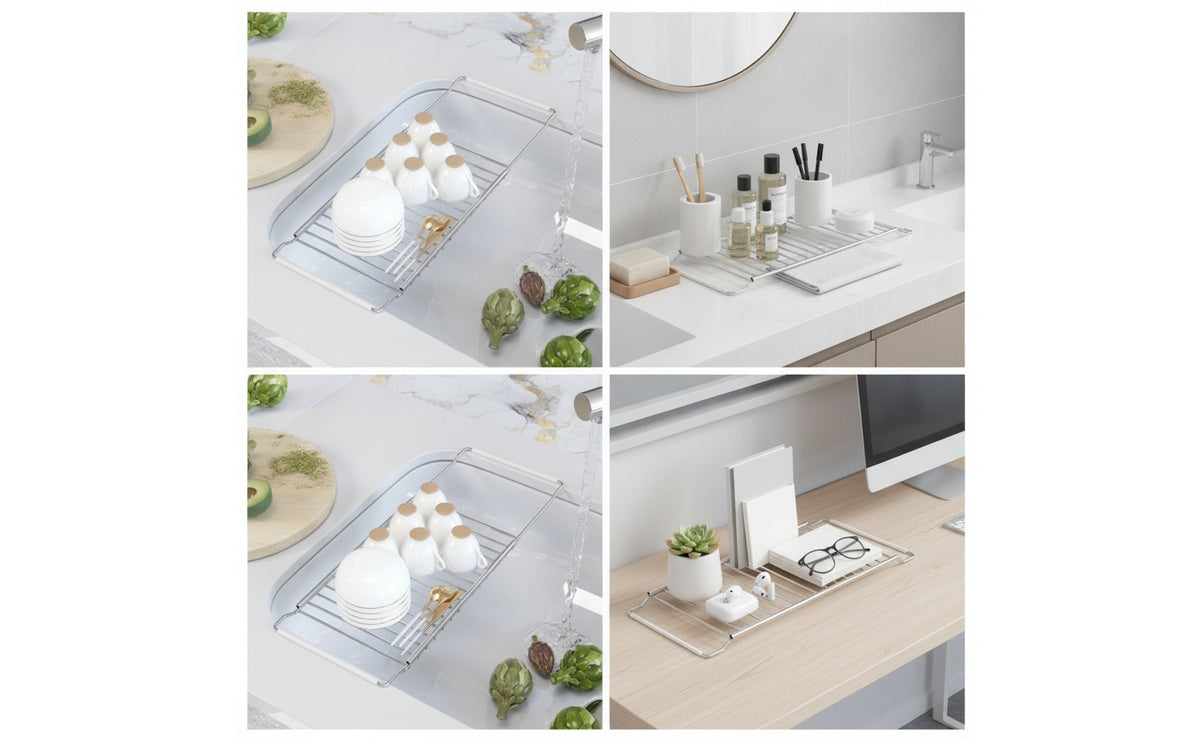 Dish Drain Rack Stainless Steel Dish Drain Rack with Slotted Base Rust-Resistant for Kitchen Countertop, Apartment, Rv