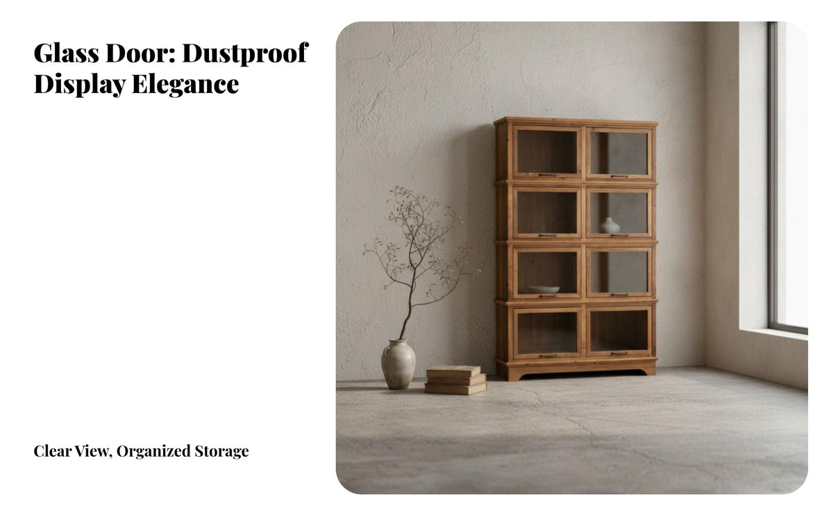 Japanese rustic aesthetic Styling Rustic Glass-Door Cupboard Vintage Design Glass Door Sideboard particle-resistantshielded Storage Cabinet Sturdy Construction for Interior Decorators, homeowners, Renters, Entryway, Dining Room, Hallway, Kitchen