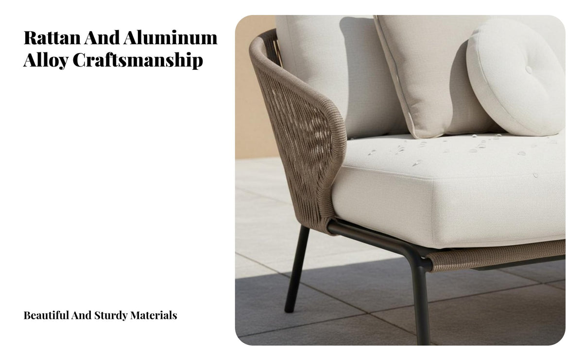 4 Pieces Waterproof 4-Piece Rope-Weave Sofa Set externaldoor Furniture Nordic Design Garden Furnishings All-Weather for Villa Owners, Hotel Managers, Terrace, Sunroom, Balcony, rearyard