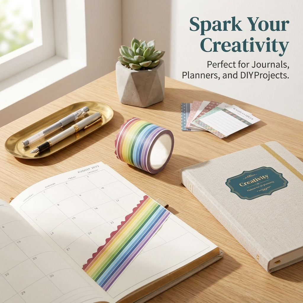Decorative Washi Tape for Journal Decoration and Planner Decorating, Die Cut Edges Stationery for Students, 5cm x 3m Roll